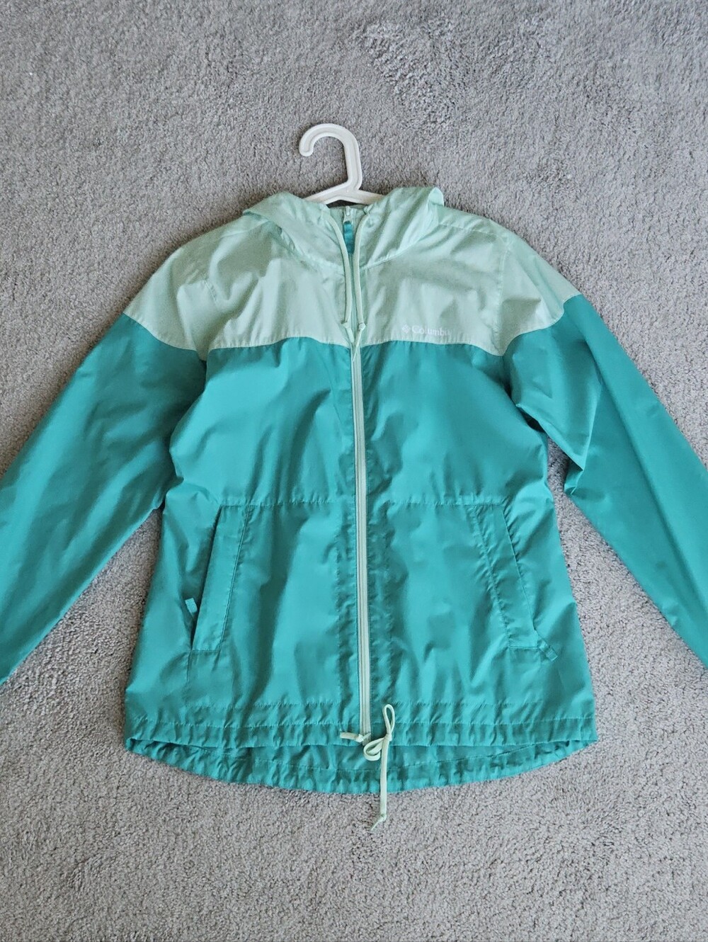 Columbia Teal & Light Mint Hooded Wind Breaker Jacket